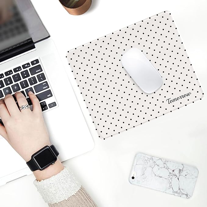 Seorsok Cute Fashion Black Polka Dot Design Mouse Mat,Premium Textured Mouse Pads for Office Laptop,Washable Square Mousepads with Extended Stitched Edges Non Slip Rubber Base 9.5"x7.8"x0.12"Inch