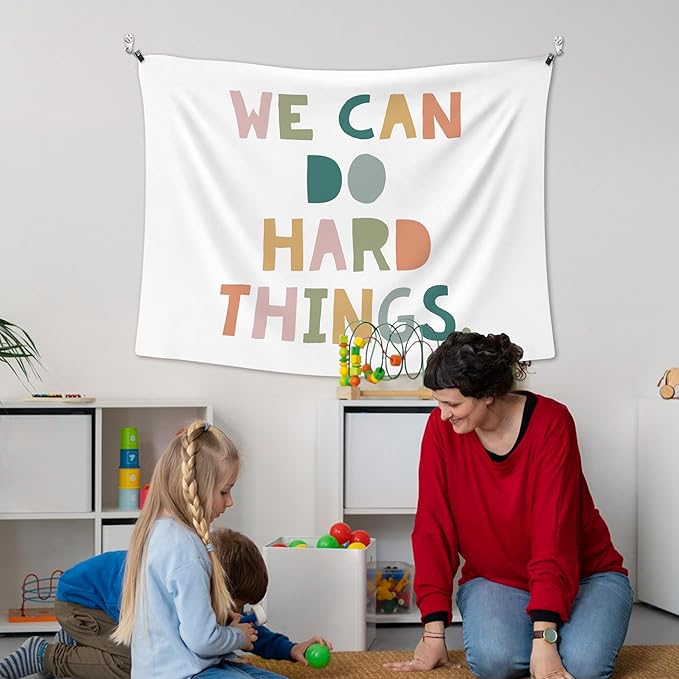 XLDLIOO Boho Classroom Wall Tapestry, Inspirational Kids Wall Tapestry Hanging for Classroom, We Can Do Hard Things Motivational Tapestries Decor Art for Kids Boys Girls Room Bedroom Playroom 40x30in