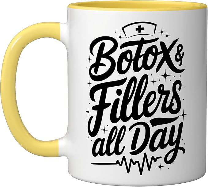 Botox Nurse Injector Design for Aesthetic Cosmetic Nursing Ceramic Mug, Yellow/White