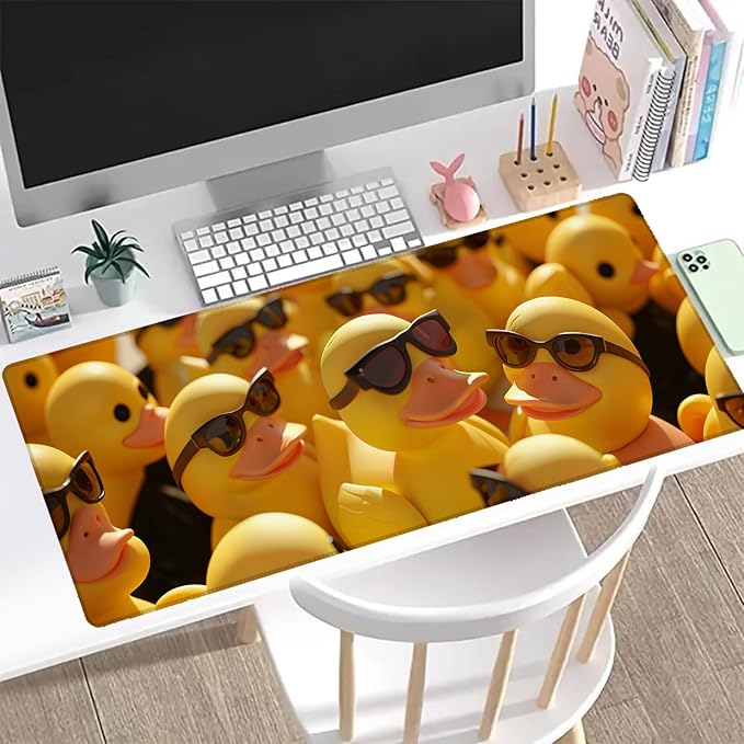 Cool Rubber Duck Gaming Mouse Pad, Office Desk Mat, Anti-Slip Rubber Base Cool Aesthetic Mouse Pads for Computer Laptop Keyboard School Home Desktop Gamer Home Accessories Decor 31.5" x 11.8"