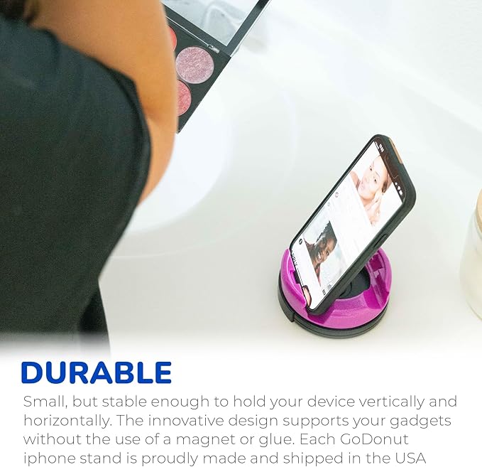 GoDonut Plus+ Glazed Phone Stand (Swivel Base) - Portable Mount Accessory - Charging Port Access - Compatible with Tablet, iPhone & Most Smartphones - Fuchsia