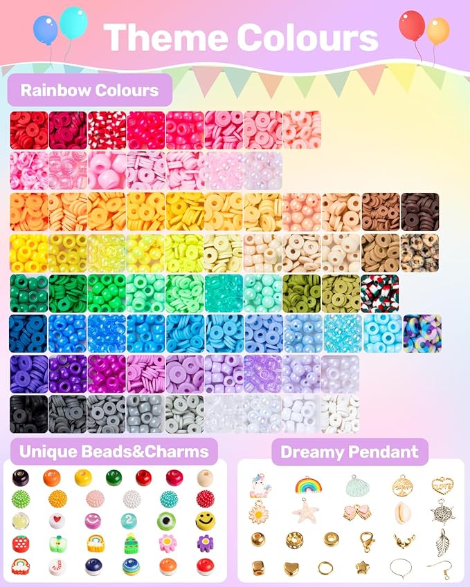 Taybonds DIY Friendship Bracelet Making Kit for Kids – 6 Boxes Jewelry Crafts Beads with Pony, Clay, Letter Beads, Charms & Complete Jewelry Making Tools – Gift for Girls Age 6+