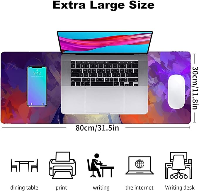Vibrant Penguin Gaming Mouse Pad, Office Desk Mat, Anti-Slip Rubber Base Cool Aesthetic Mouse Pads for Computer Laptop Keyboard School Home Desktop Gamer Home Accessories Decor 31.5" x 11.8"