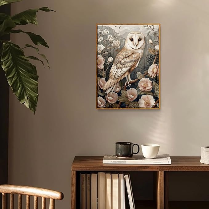 Djmwtb Vintage Framed Wall Art Floral Owl Canvas Wall Art Nature Flower Art Wall Decor Botanical Paintings Pictures Artwork Prints for Bedroom Living Room 8x10in