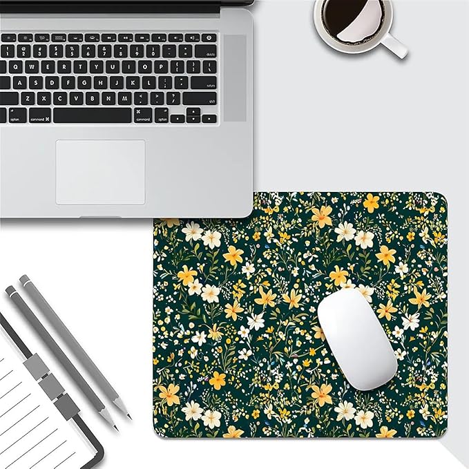 Square Mouse Pad Wild Flower 2, Personalized Premium-Textured Custom Mouse Mat Design, Washable Mousepad Cloth, Non-Slip Rubber Base Computer Mouse Pads for Wireless Mouse