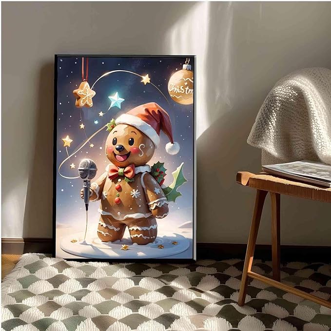 Framed Canvas Wall Art festive gingerbread character Funny Christmas Poster Trendy Christmas Decor 12x18in Metal blackFramed