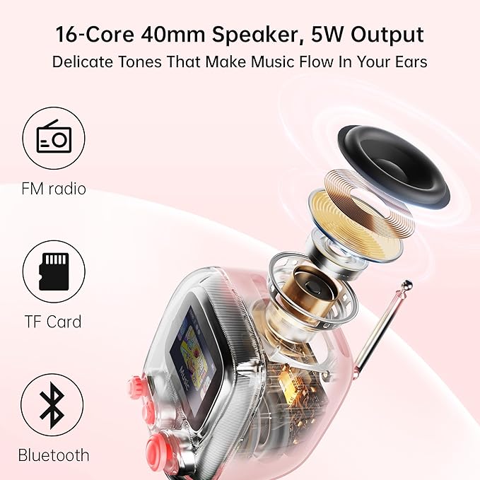 Divoom Tiivoo-2 Retro Bluetooth Speaker with FM Radio,Pixel Art Portable Mini Cute Wireless Small Speaker,Vintage Decor Suitable for Party Office Desk Home Bedroom Kitchen,Gifts for Women Men,Pink