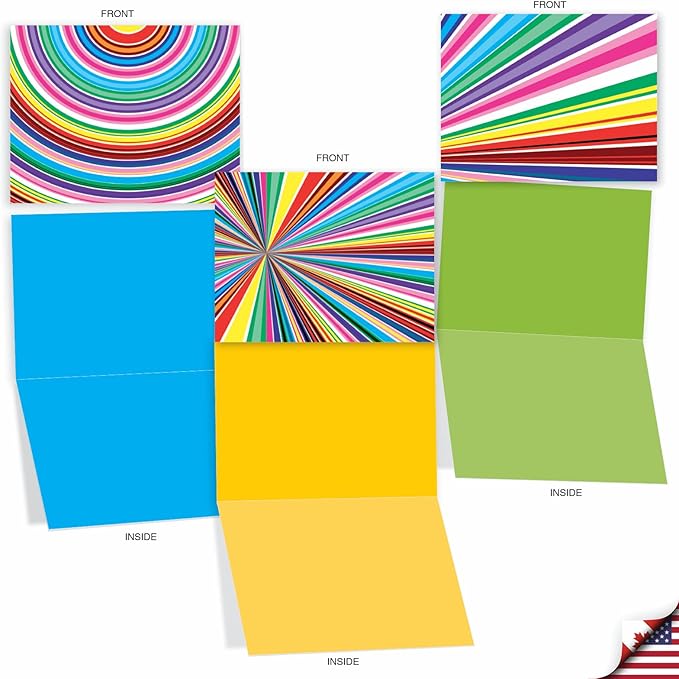 The Best Card Company - 10 Boxed All Occasion Cards with Envelopes for Men and Women (4 x 5.12 Inch) - Colorful, Fun Note Cards Assorted - Acid Rainbow M3110