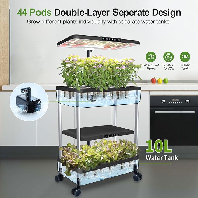 Hydroponics Growing System Indoor Garden - DRYADES Herbs Garden Kit Indoor with LED Grow Light Grow Anything Plants Germination Kit (No Seeds) Harvest Vegetable Lettuce for Home Kitchen (44 Pods)
