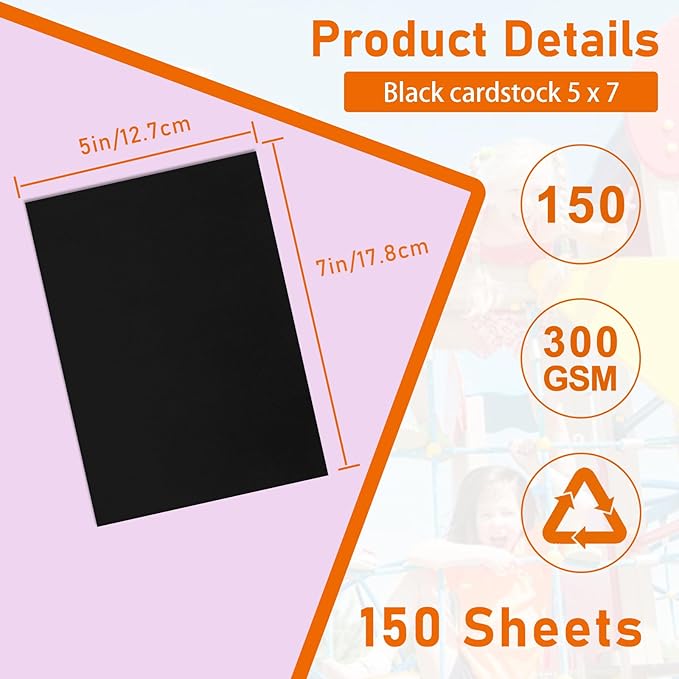 150 Sheets Black Cardstock 5 x 7 Printer Paper, 300gsm/110lb Heavyweight Flat Card Stock Art Paper for DIY Card Making, Wedding Invitations, Greeting Cards, Postcards, Anniversary