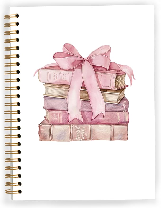 Coquette Pink Bow Notebook, Pink Preppy Girly Aesthetic Spiral Notebook 5.5x8.3, Reading Journal for Book Lovers, Coquette Office Supplies, Book Lovers Gifts for Women, Spiral Journal