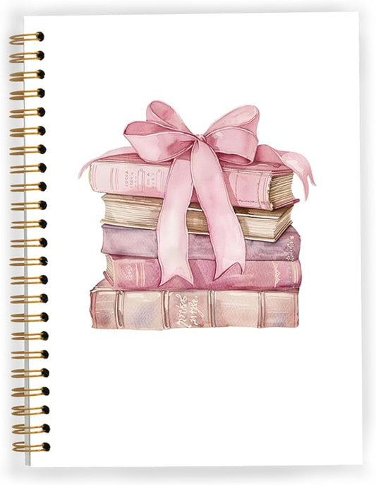 Coquette Pink Bow Notebook, Pink Preppy Girly Aesthetic Spiral Notebook 5.5x8.3, Reading Journal for Book Lovers, Coquette Office Supplies, Book Lovers Gifts for Women, Spiral Journal