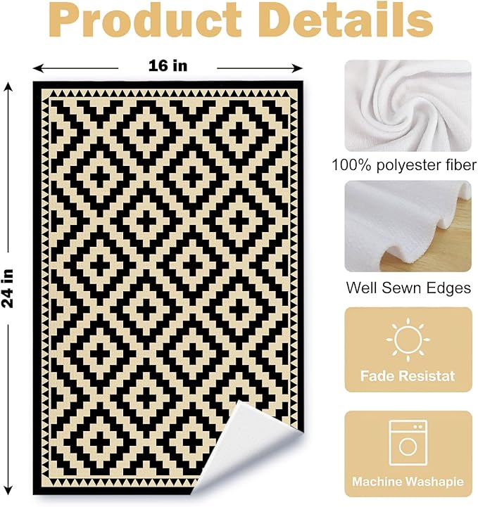 Neutral Abstract Kitchen Towels, Beige and Black Minimalist Dish Tea Towels for Kitchen Decor, Black and Cream Retro Mid Century Modern Decorative Hand Towel for Bathroom, 16x24 Inches