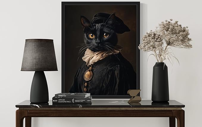 Renaissance Cat Art Poster Print, Cat Kitten Painting Humor Portrait Pet Artwork Decor Gallery A8 (Renaissance Cat, 8 x 10 inches, Unframed)