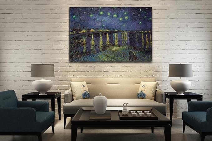 msspart Vincent Van Gogh Starry Night Over The Rhone Canvas Wall Art, Famous Painting Reproduction Landscape Pictures Artwork Print for Home Decoration 32"x48"
