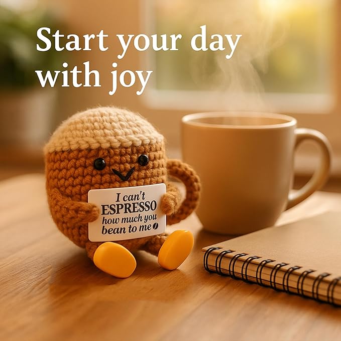 Christmas Stocking Stuffers Birthday Gifts for Women Men Positive Crochet Coffee Cup Desk Decor–Cute Coffee Lover Gift for Best Friend Girlfriend Couple Wife Husband Anniversary Thank You