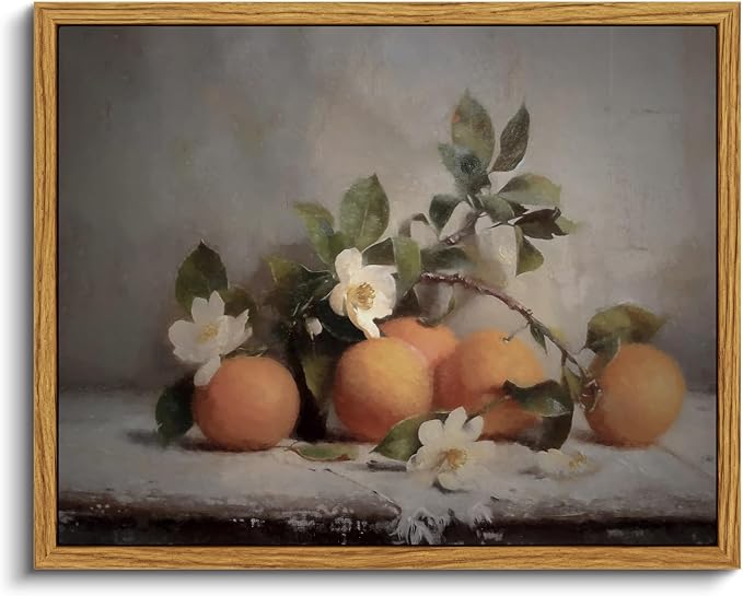 VIYYIEA Vintage Farmhouse Framed Wall Art, Oranges Still Life Paintings Kitchen Decor Aesthetic, Canvas Print Artwork, Rustic Home Wall Pictures for Living Room Bathroom Bedroom, 8x10 Inch