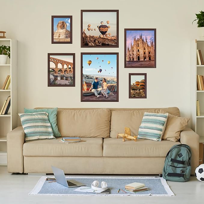 5x7 Picture Frames Brown Woodgrain,Made of Real Glass for 5x7 Rustic Natural Wood Frames Set of 3, Poster/Art Frames,Wall Tabletop Display Gallery Family Memorial Pic Frame Gift