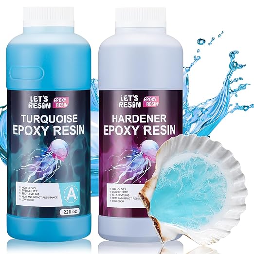 LET'S RESIN EPOXY RESIN Turquoise Epoxy Resin,44OZ Bubble Free & High-Gloss Epoxy Resin Kit,Self Leveling Resin and Hardener for Ocean Art Crafts,Jewelry Making,Resin Molds