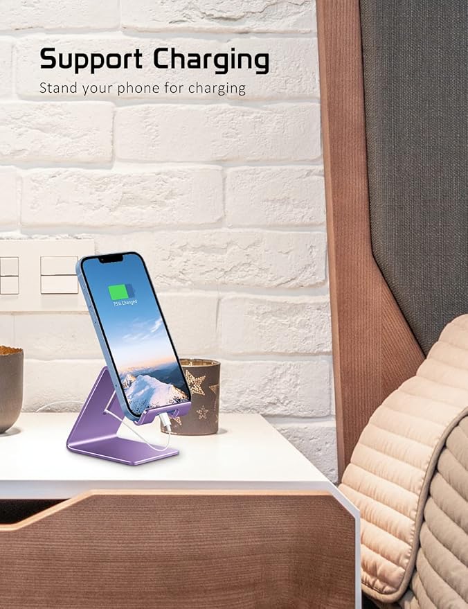 Phone Stand, Aluminum Phone Holder for iPhone 16 15 14 13 12 11 X 8 7 6 Plus 5, Tablet, Samsung, Huawei, Suitable for All Smartphones, Adding a Touch of Style to Your Office Decor, Purple