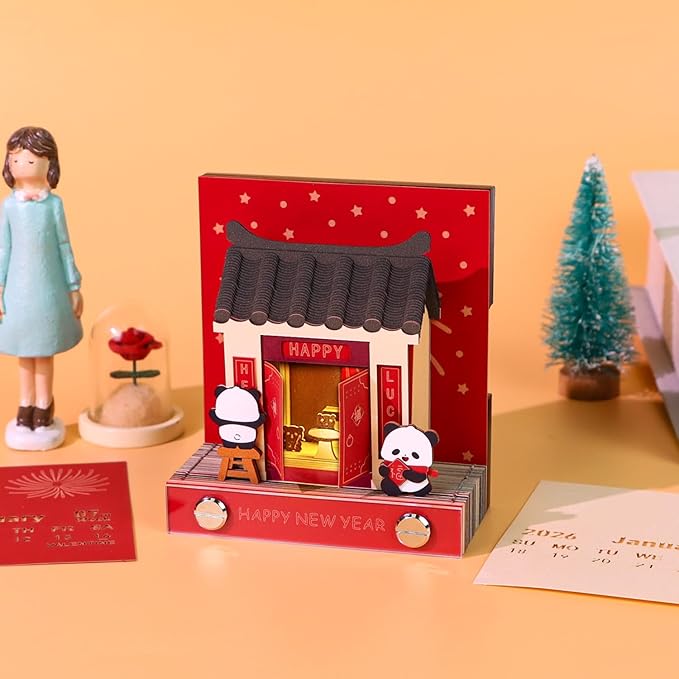 3D Time Piece Calendar 2026 3D Tear Away Art Memo Pad Notepad Desk Calendar with Light,3D Art Calendar Desktop Decoration Gift for Christmas (Happy New Year)