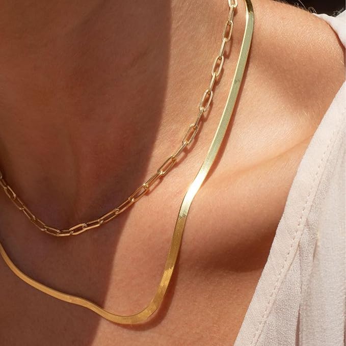 Swyabi 10 PCS Gold Plated Necklace Chains Bulk 18Inch Stainless Steel Paperclip Chain with Extender for Jewelry Making