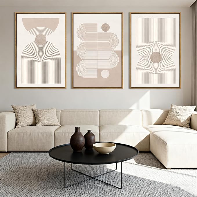 Anyzal Large Neutral Abstract Artwork Modern Minimalist Wall Art Boho Geometric Artwork for Living Room Bedroom Office 24x36 Inch Set of 3