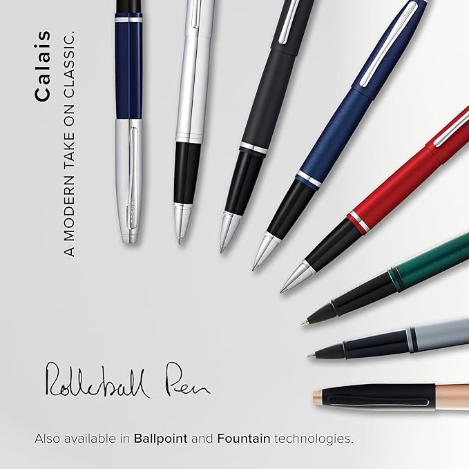 Cross Calais Refillable Rollerball Pen Presented in a Luxury Gift Box - Medium Point, Black Ink, Polished Chrome