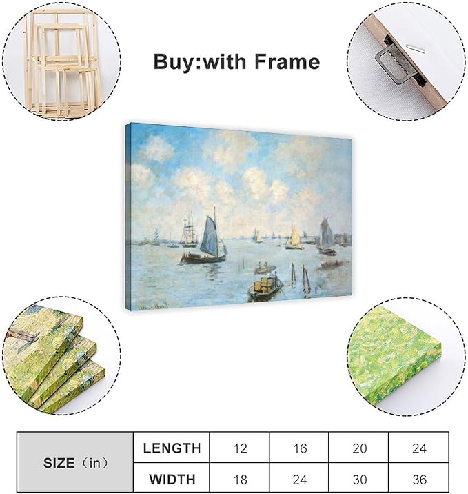 CFIOZYOS 40+ Monet Famous Print Posters The Sea at Amsterdam by Claude Monet Impressionism Canvas Poster Bedroom Decor Print Sports Landscape Office Room Decor Gift Frame 12×18inch(30×45cm)