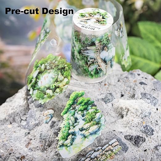 Stone Landscape PET Tape Set, 6 Rolls Pre-Cut Garden Scenery Stickers for Scrapbooking, Journaling, DIY Crafts, and Gift Wrapping
