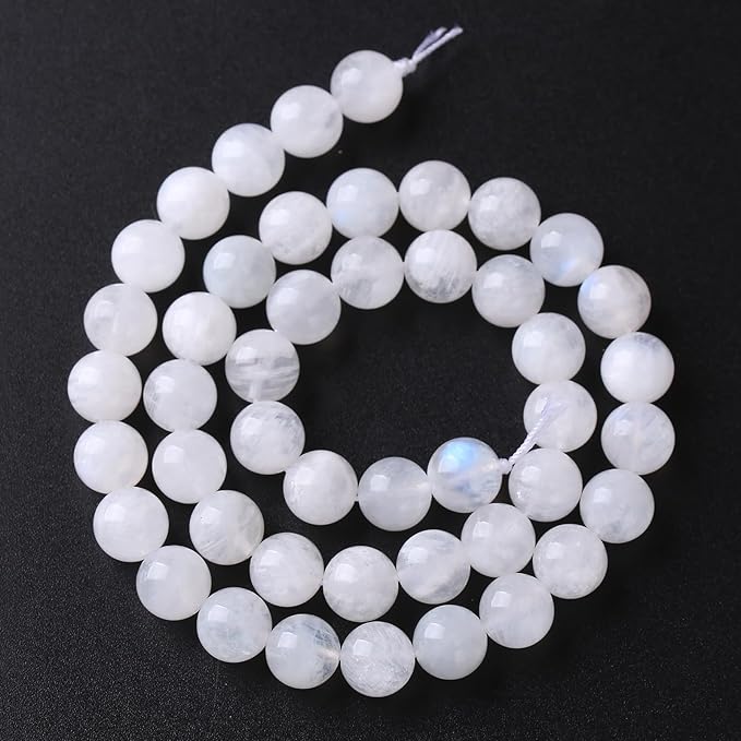 75PCS 10MM Natural Stone White Moonstone Gemstone Semi Precious Beads for Jewelry Making DIY Bracelet