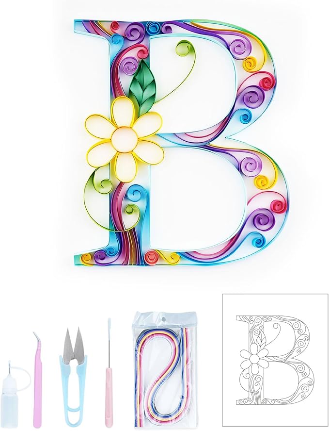 Uniquilling Quilling Kit, 8 * 10-in Letters B Paper Filigree Kits with Quilling Tools& Using Manual, Paper Quilling Kits, DIY Quilling Artwork Modern Wall Art for Living Room