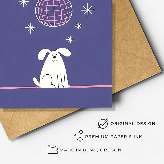 (5.3x8in) Hope Your New Year Is Sparkly and Bright Card with Envelope, Cute Dog and Disco Ball Design, Fun New Year Greeting for Friends, Family, Coworkers, and Pet Lovers (Xmas 30)