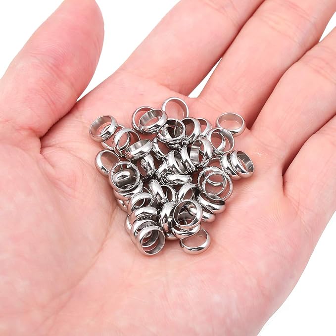 Stainless Steel Spacer Beads 8x2.5mm Rondelle Loose Charm Caps Beads for DIY Jewelry Making 50pcs with 6mm Hole