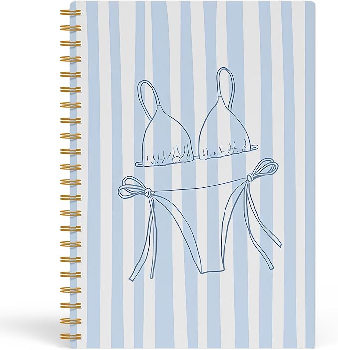 Girly Beach Notebook, Preppy Blue Striped Coastal Journal, Trendy Ocean Journal for Writing, Beach Lover Gifts for Women, Aesthetic Beachy Spiral Notebook, 5.5x8.3 Inch 555