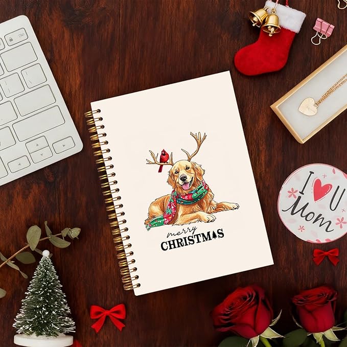 Exqcom Christmas Golden Retriever Spiral Notebook Gifts, Golden Retriever Lover Gifts Journal for Women, Christmas Cardinal Funny Dog Hardcover Notebook Journal Office School Supplies, 5.5x8.3 Inch