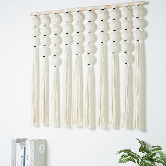 RUIZHIXUAN Large Macrame Wall Hanging Macrame Ball Wall Hangings Tapestry Cotton Textile Boho Wall Decor Art Bohemian headboard Handwoven 39" Wx38” L(Cream)