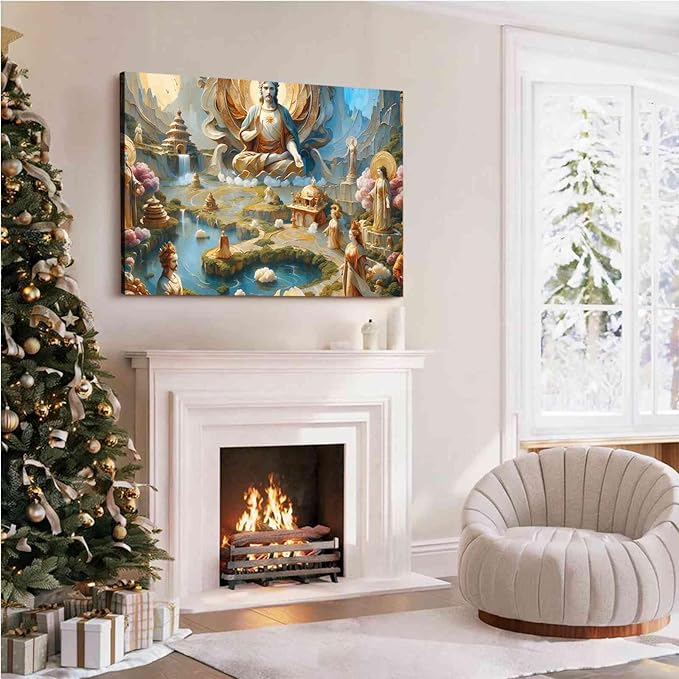 Biblical Scene Wall Art Religious Wall Decor Messiah on Throne Print Sacred Landscape Poster Vintage Oil Painting Christmas Print Indoor Decor for Home Church Chapel Prayer Room Meditation Space