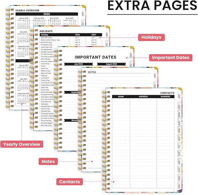 2026 Planner, Weekly and Monthly Calendar Planner for Women, Jan 2026 - Dec 2026, Hardcover Planning Agenda book with Tabs, Spiral Bound, Inner Pocket, Perfect for School Office Supplies, 8.5" x 11" - Pastel Garden