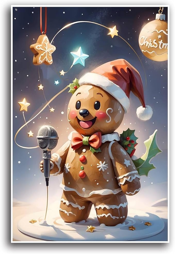 Canvas Wall Art festive gingerbread character Funny Christmas Poster Trendy Christmas Decor 12x18in-UnFramed