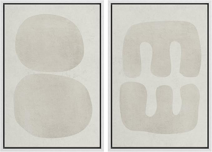 SIGNWIN Framed Canvas Print Wall Art Set Dark Black Color Field Landscape Abstract Shapes Cozy Neutral Modern Art Minimalism Decorative Nordic for Living Room, Bedroom, Office - 16"x24"x2 White