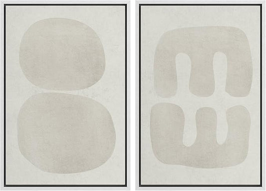 SIGNWIN Framed Canvas Print Wall Art Set Dark Black Color Field Landscape Abstract Shapes Cozy Neutral Modern Art Minimalism Decorative Nordic for Living Room, Bedroom, Office - 24"x36"x2 White