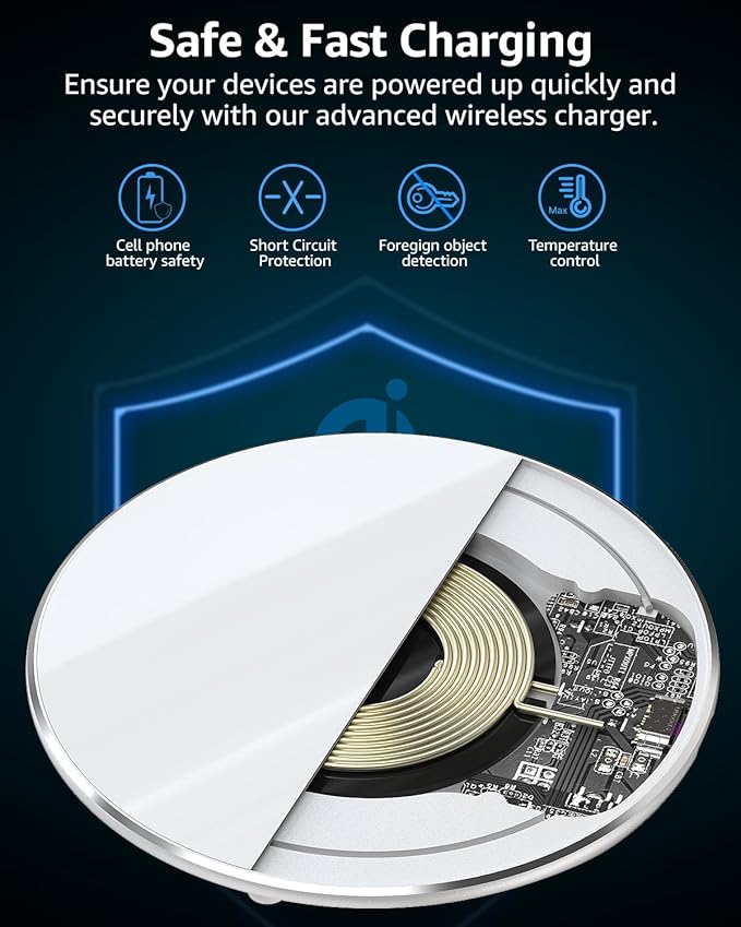 TOZO 2025 New Anti-Slip Wireless Charger 15W Max Fast Wireless Charging Pad Compatible with iPhone 17/16/16 Plus/16 Pro Max /15/14/13/SE Series, Samsung Galaxy S25/S24/S23 Series, Silver