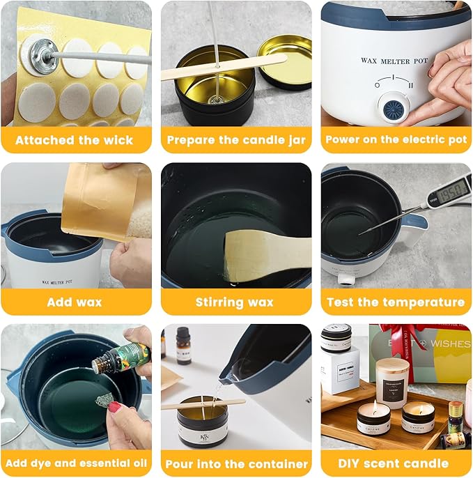 KQU Wax Melting Pot with Thermometer, Electric Wax Melter for Candle Making with Spout, Small Double Boiler Pot Set for Beginner Adults