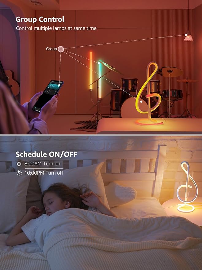 Lepro TB2 AI Smart Table Lamp, RGB+IC Addressable LED Lamps Alexa Google Home Enable, APP Control DIY Color Changing Modern Spiral Lamp, Music Sync, AI Generated Lighting LLM, 2.4 GHz WiFi/Bluetooth