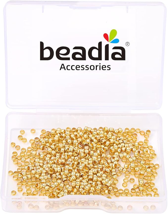 14K Gold Plated Crimp Beads Non Tarnish 2.5mm 600pcs for Jewelry Making Findings