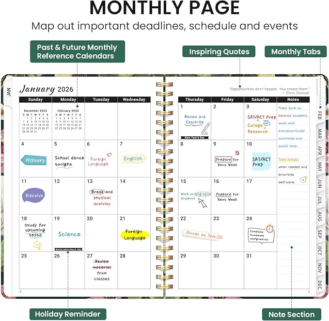 2026 Planner, Weekly and Monthly Calendar Planner for Women, Jan 2026 - Dec 2026, Hardcover Planning Agenda book with Tabs, Spiral Bound, Inner Pocket, Perfect for School Office Supplies, 6.3" x 8.5" - Colorful Painting