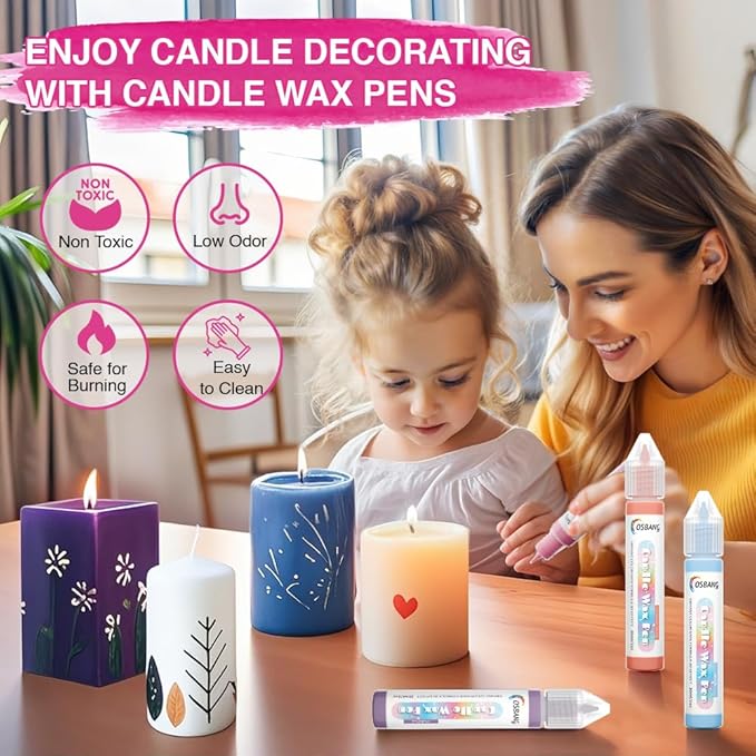 Candle Wax Pen, 6 Vibrant Colors Wax Pen Set, Beginner-Friendly for Festival, Birthday Candle Decorating, Blessing Writing & More DIY Crafts(30ml/1oz*6)