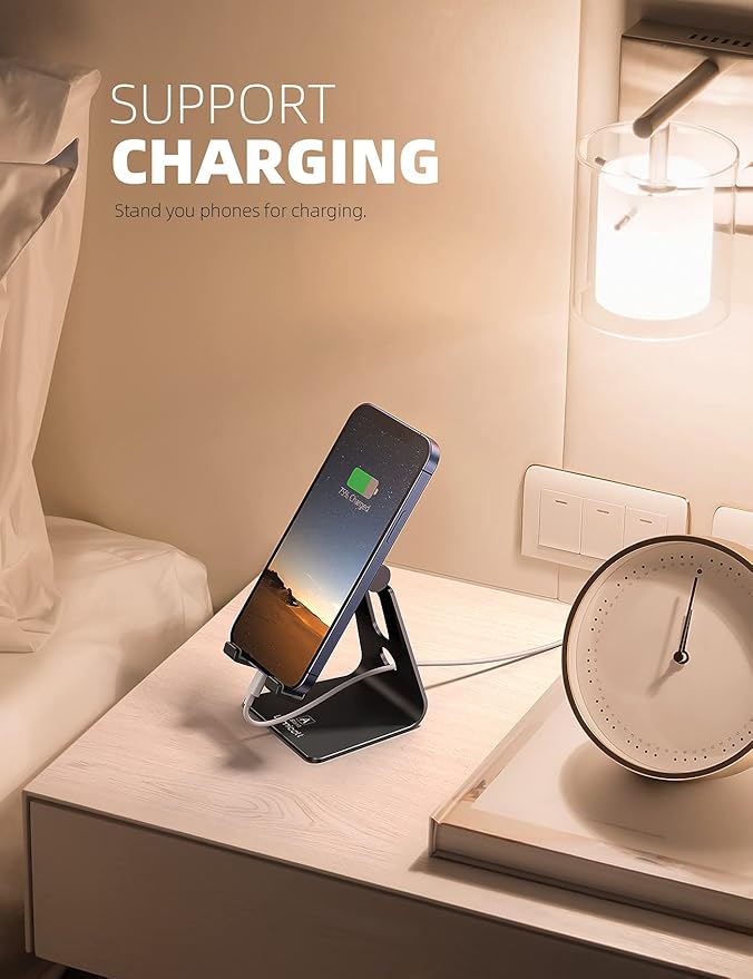 Lamicall Adjustable Cell Phone Stand, Desk Phone Holder, Cradle, Dock, Compatible with iPhone 17 16 15 14 Air Plus Pro Pro Max 13 12 X XS, 4-8" Phones, Office Accessories, All Smartphone, Black