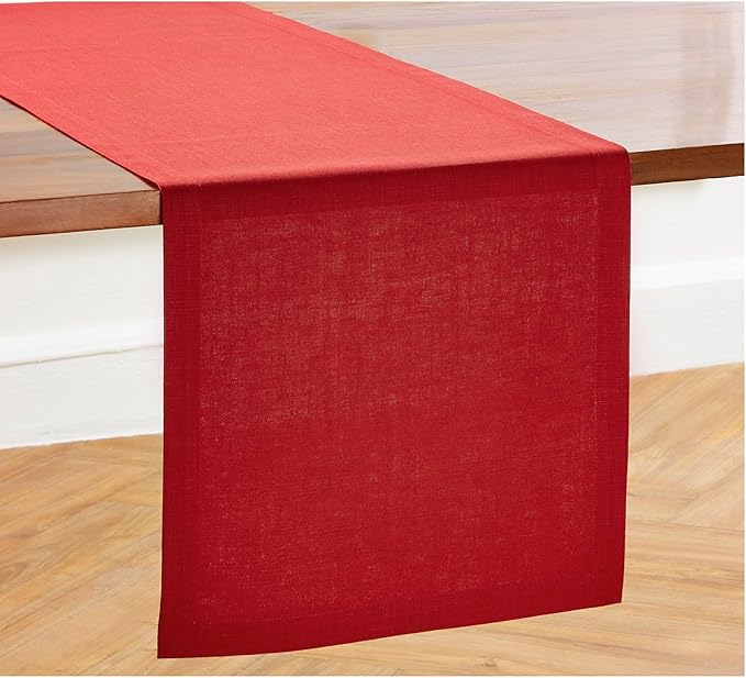 Solino Home Linen Table Runner 48 Inches - 100% Pure Linen Cherry Red Table Runner 14 x 48 Inch Ideal for Dresser and Coffee Tables - Valentines - Diana Medium Weight